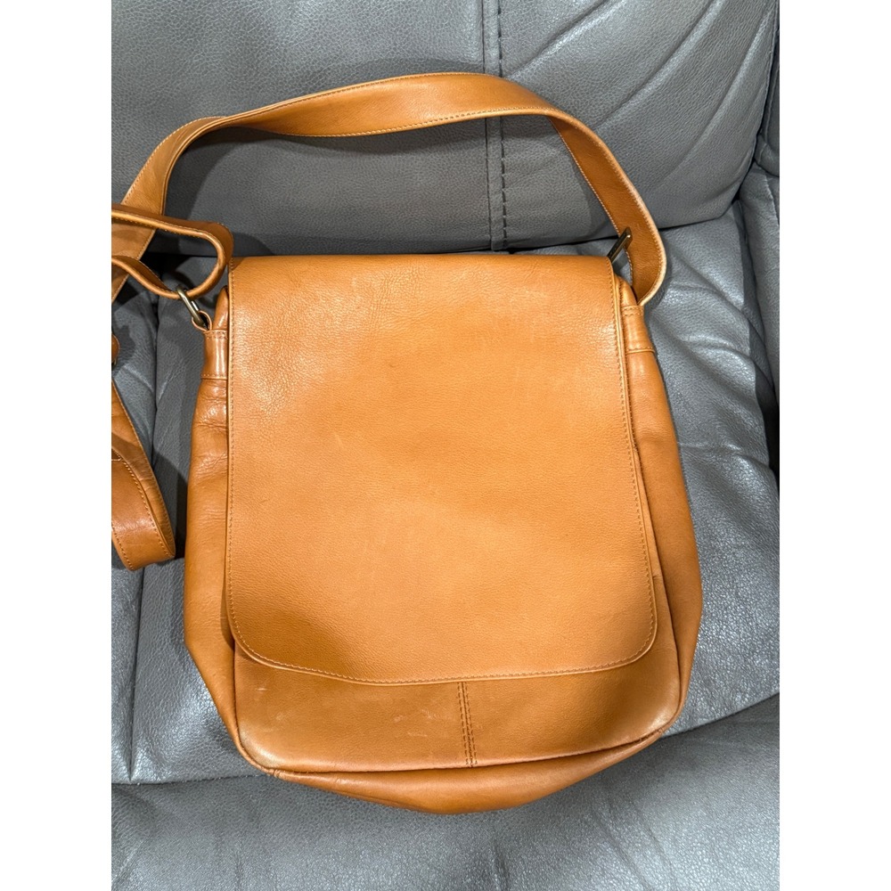 Le Donne Tan Leather Crossbody Messenger Bag Flap Over Satchel Made in Colombia